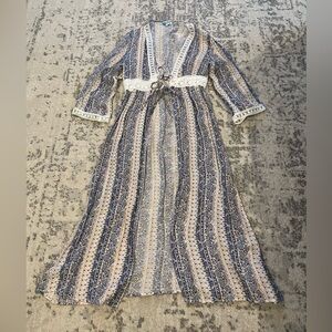 Boho y2k full length duster floral crochet duster